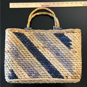 Great Summer Woven Straw Fiber Handbag Purse with Bamboo type handles